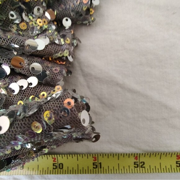 Camille La Vie Silver Sequin Halter Gown | Formal Prom Dress with Train | Size 6 - Picture 11 of 11